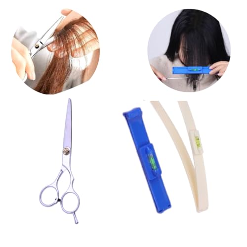 Regua Creaclip Cortar Cabelo Franja + Tesoura Fio Navalha (Rosa)