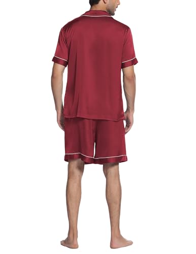 Image of Ekouaer Mens Satin Pajamas Set Button-Down Short Sleeve Shirt Top Soft Silk Sleepwear Shorts with Pockets
