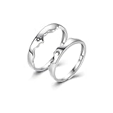HinDaLi 2 Pares Anillo Sol y Luna Plata de Ley 925 para Mujer Hombre Pareja Anillos Abierto Ajustable Luna Sol Anillo de Plata Mujer Anillos de Pareja Regalo Joyería