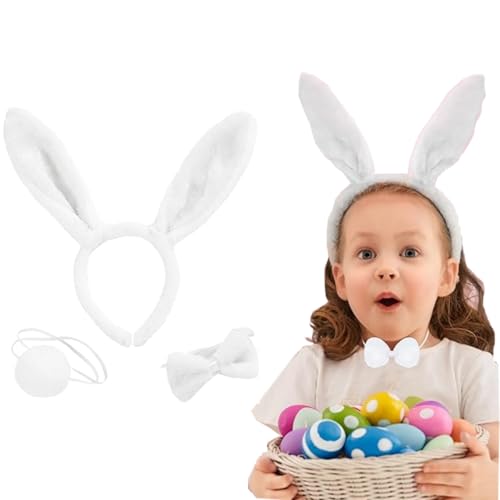 LHKJ 3 unidades lindas orelhas de coelho diadema laço de borboleta, Halloween, Páscoa, Natal, disfarce de carnaval, cosplay traje de coelho acessório (branco)