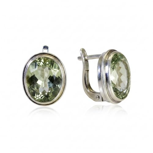 Boucles d'oreilles améthyste vert naturel en argent 925 pour femme oval