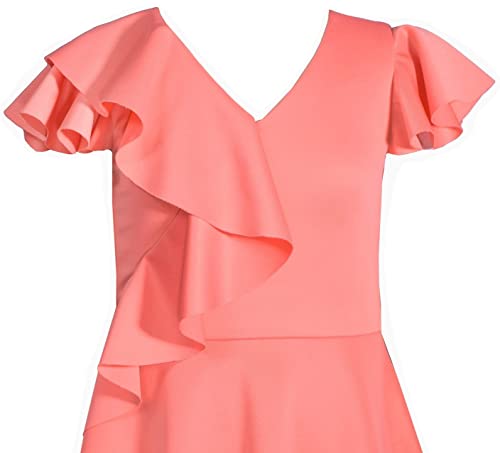 Bonnie Jean Girls Size 7-16 Coral Scuba Asymmetrical Ruffle Skater Dress (Size 16) #TOP1
