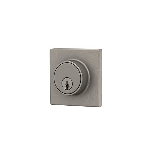 Image of Deadbolt with SquareTrim, Keyed 1 Side, Satin Nickel Finish