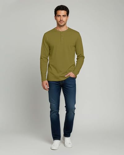 Image of Real Essentials 3 Pack: Mens Casual Long & Short Sleeve Cotton Henley Lightweight Button T-Shirt, Long Sleeve - Set