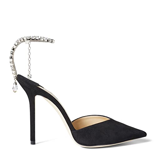 Image of LauraVicci Women's Heeled Sandals Crystal Chain Ankle Straps Rhinestones Buckle High Heels Stiletto Slip On Wedding Party Satin Dress Shoes