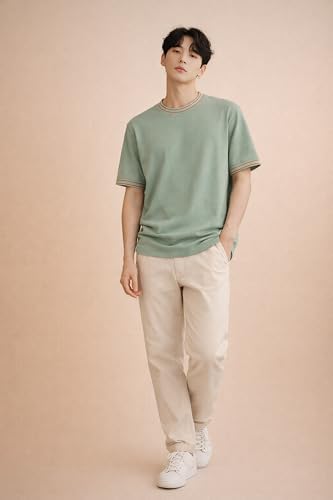 Image of London Hills Men's Solid Round Neck t Shirt for man | Tshirt for man | Mens Tshirt | t Shirt | Tshirts for Men,| Men t-Shirts with Contrast Tipping | Round Neck t Shirts for menn