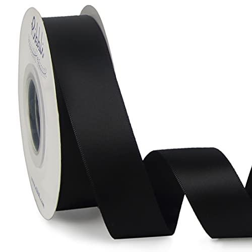 Ribbli Double Faced Black Satin Ribbon 1 x Continuous 25 Yards Use for Bows Bouquet Gift Wrapping Floral Arrangement
