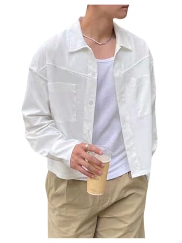 SHENHE Men's Casual Button Down Shirt Long Sleeve Loose Fit Solid Going Out Shirt with Pockets