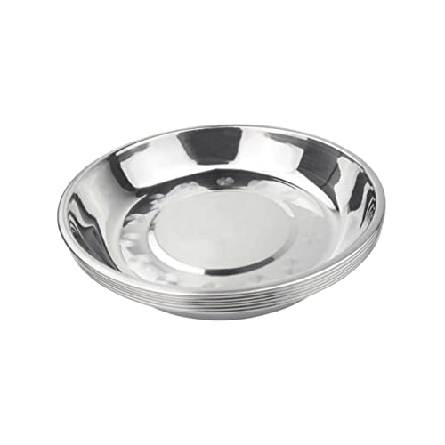 7pcs BBQ Dip Cookie Dish Fruit Cookie Plate Food Trays Camping Plate Mirrored Trays Nut Tray Camping Food Plate Metal BBQ Plate Stainless Steel Plate Snack Tray Dinner Plate Silver HOLIDYOYO