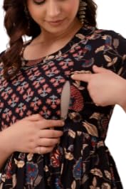 Image of The Moon Star Women's Cotton Floral Printed Anarkali Maternity Feeding Kurti | Breastfeeding Dress for Mothers | Zipper Feeding Kurti, Nursing Kurti, Comfortable and Trendy Maternity Wear