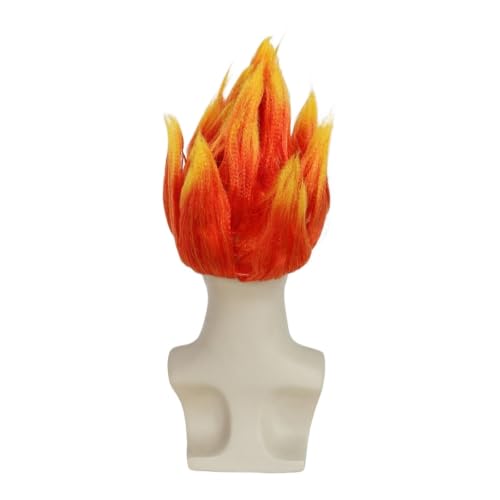 Perruque Cosplay Flamme Orange et Jaune Hérissée Style Dégradé
