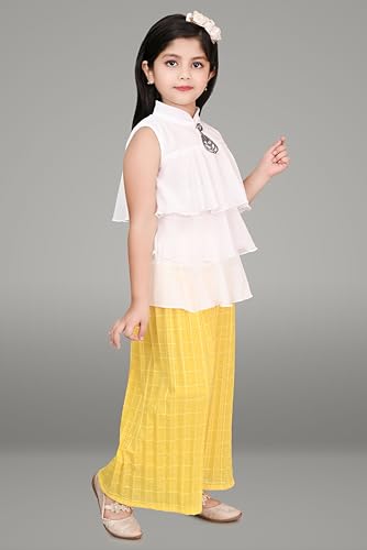 Image of Chiffon Self Design Printed Dress & Capri Set For Girls
