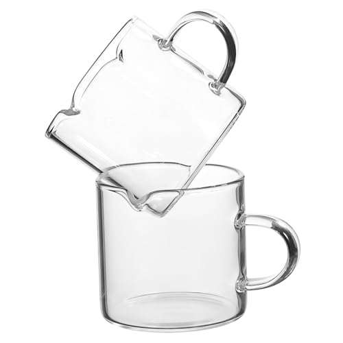 Cabilock 1set Clear Glass Espresso Cups Small Coffee Mugs with Comfortable Handle Versatile for Coffee Milk and Tea Strong Borosilicate Glass for Daily Use and 2pcs