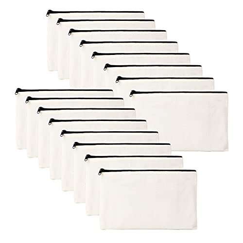 TONITTO 16 Pcs Canvas Zipper Pouch Bags Canvas Makeup Bags Blank DIY Craft Bags for Travel DIY Bags and DIY Gifts