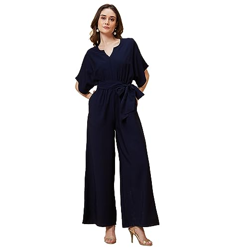 Image of Globus Women Navy Solid Boiler Jumpsuit-3638099005