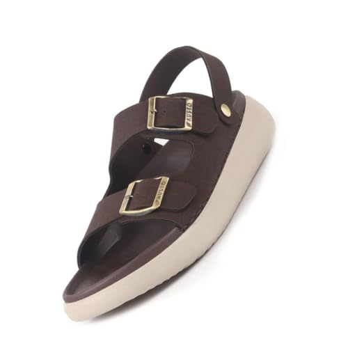 Image of FAUSTO Men Open Toe Double Strap Stitched Waterproof Sandals with Back Support|Soft Cushioned Insole|Summer Slip-On Slipper|Perfect For Monsoon Rainy Season