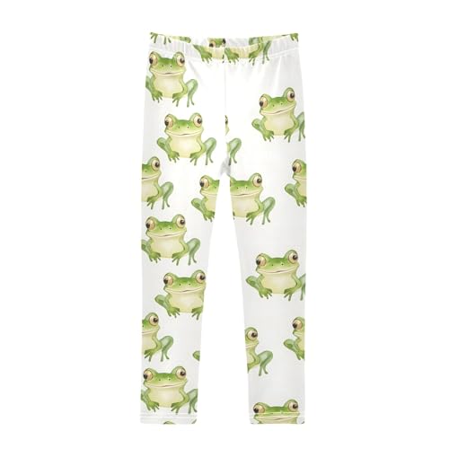Frog Watercolor White Girls Leggings Athletic Pants Tights Stretch Bottom