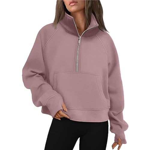 Generisch 2026 Sudaderas Mujer Media Cremallera Corta Jersey Cremallera Sudaderas con Capucha Trajes Ropa (M)