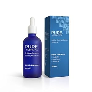 PURE. Scalp & Hair Oil – Repair Treatment with Castor, Jojoba, Coconut & Vitamin E – Hot Oil Hair Treatment for Dry Hair & Scalp, Perfect for Men and Women – Vegan 100 ML