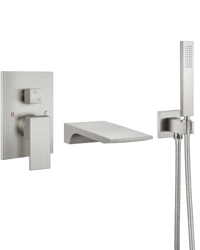 Aolemi Bathtub Faucet Wall Mount Tub Filler with Handheld Brushed Nickel