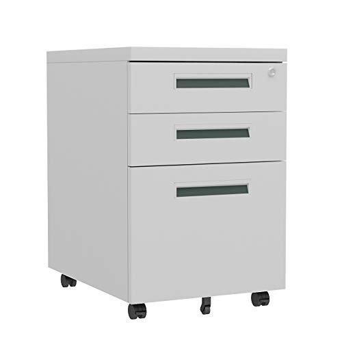 sogesfurniture Cassettiera da Ufficio Studio Scrivania,con 3 Cassetti e Serratura,Mobile Armadietto per Documenti,Comodino Acciaio Ufficio Cassettiere per Ufficio e casa BHEU-HCCBN003-W