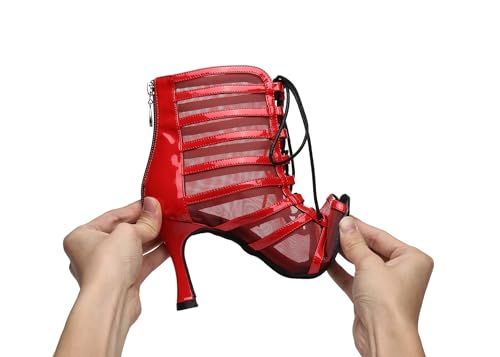 Image of Dance Practice Shoes for Women Mesh Ballroom Sandals Heels Party Prom Ankle Booties with Zip