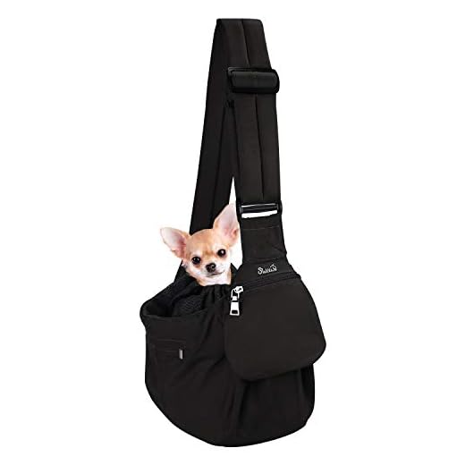 SlowTon Pet Sling Carrier, Comfortable Hard Bottom Support Dog Papoose Sling Adjustable Padded Shoulder Strap Hand Free Puppy Cat Carry Bag with Drawstring Opening Zipper Pocket Safety Belt (S, B)