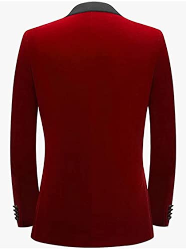 Costume formel en velours haut de gamme veste revers châle et pantalon homme rouge foncé - 3
