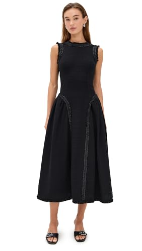 Women's Black Boucle Sleeveless Midi Dress