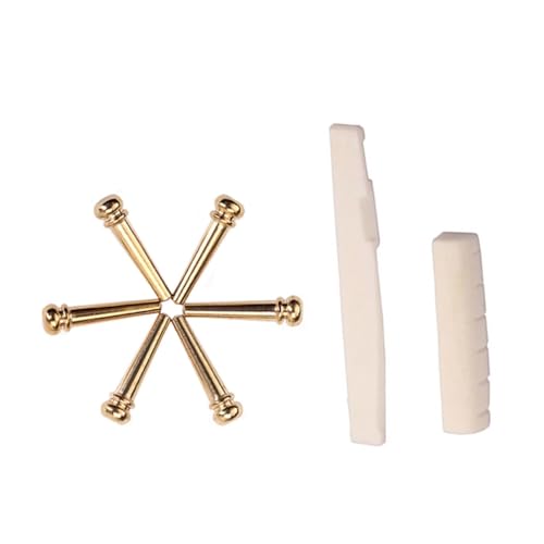Totority Guitar Saddle Nut Kit Bovine Bone Nut Saddle for Acoustic Guitar Bridge Pins
