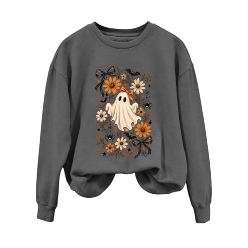 Halloween Sweatshirts for Women Ghost Spooky Season Sweatshirt Dark Gray - image 6