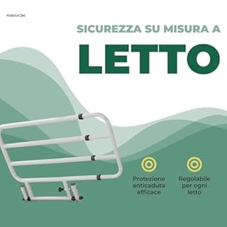 REMEDIA ONE - Sponda Letto Matrimoniale Universale Anticaduta, Sponda Letto Anziani e Disabili Ribaltabile e Regolabile - 67–105 cm