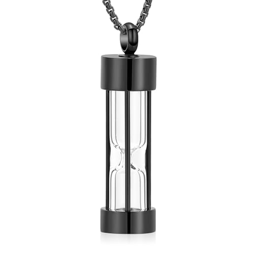 Oinsi Urn Necklace for Ashes Timeless Hourglass Cremation Jewelry for Women Men Memorial Pendant Keepsake for Human Pet Ashes (Black)