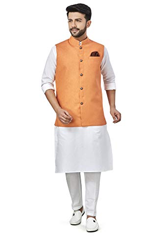 Image of BE ACTIVE 100% Cotton Solid Pattern Trendy Comfortable Stylish Full Sleeve Kurta Pajama Set with Jacket Nehru Style Koti for Men's ||