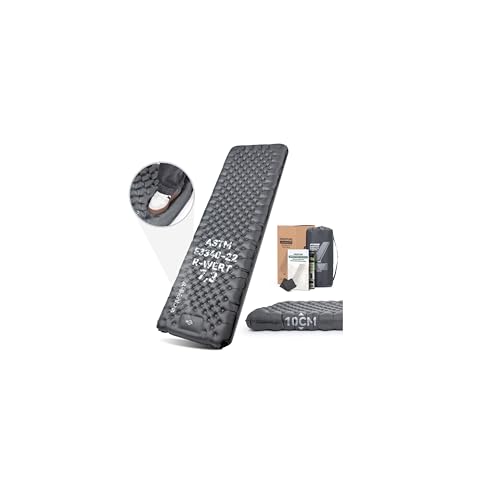 HIKENTURE Isomatte Camping R-Wert 7,3 mit Fußpumpe, 10CM Ultradicke Isomatte 210x64cm, Warme Schlafmatte Luftmatratze Kleines Packmaß 4 Jahreszeiten für Outdoor, Wandern, Zelt