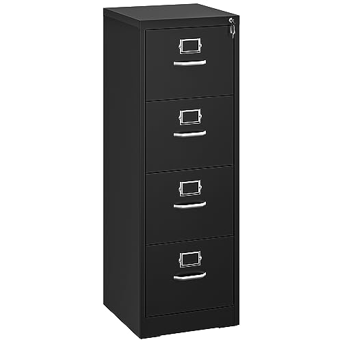 YITAHOME Aktenschrank Abschließbar, Metall Aktenschränke mit 4 Schubladen für A4, Legal, Letter, Anti-Kippen Büroschrank mit Cue-Kartenschlitz für Home-Office, Schwarz, 45.8 x 45 x 133cm