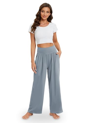 Image of Gracyoga Wide Leg Yoga Pants for Women Casual Loose Cozy Sweatpants High Waisted Lounge Pajama Flowy Pants With Pockets
