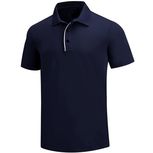 AXKAL Polo de golfe para homem Pro 3.0, t-shirt de lazer para homem, corte justo, manga comprida, t-shirt de manga comprida, respirável, secagem rápida, gola com tira de botões para o verão, desportos ao ar livre, Ciano