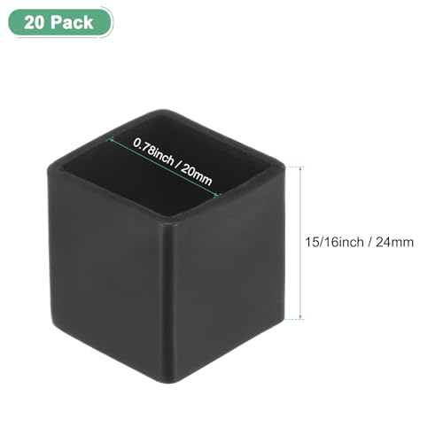 Image of M METERXITY 20-Pack Square Chair Leg Caps, 0.78 inch (20mm) PVC Chair Leg Floor Protectors for Chairs /Table /Bed, Furniture Feet Covers Cups Non-Slip End Tips