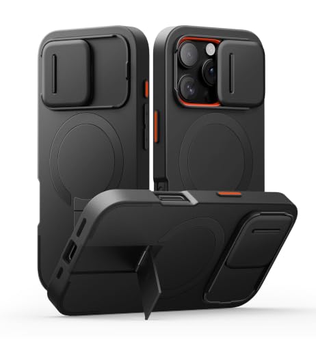 Image of SURITCH for iPhone 16 Pro Case with Slide Camera Cover and Adjustable Kickstand, Compatible with MagSafe, Shockproof Bumper Case Slim Protective Cover for iPhone 16 Pro 6.3 Inch,Black