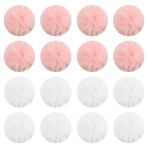Conjunto de 16 Pompones de Piel Sintética DIY de 8 CM - Pompones Desmontables de Piel Sintética con Lazos Elásticos para Personalizar Gorros, Zapatos, Bufandas, Bolsos y Llaveros