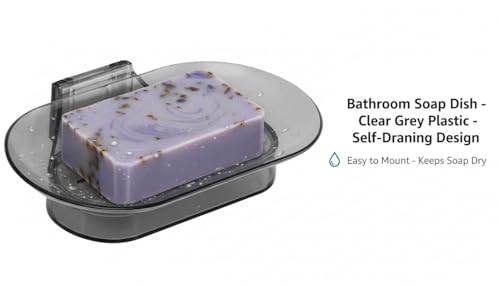 Image of Kroywen Light Luxury Wall Mounted Storage Transparent Soap Box for Bathroom and Household Use, No Punching, Drainage, Thick Soap Box (Black Havy Soap Dish)