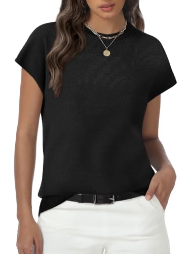 Image of Womens Tops Summer Sweaters Short Sleeve Shirts Dressy Casual Basic Casual Cap Sleeve Tops Beach Vacation Clothes