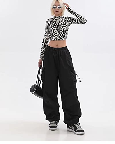 BXCNCKD Women's Retro Pocket Cargo Pants Multi Pocket Casual Trousers Wide Leg Cargo Pants Gothic Street Slacks4