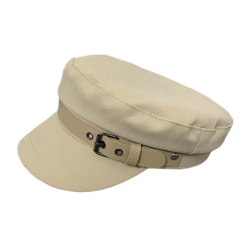 PartyKindom Fashionable Women's Cap Peaked Beret Hat Leather Buckle Versatile Outdoor Activities Daily Life and Special Events Beige