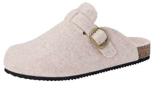 Zuecos y Mules para Hombre Mujer Invierno Pantuflas de Fieltro Piel Cómodos Corcho Cerradas Zapatillas de Jardín de Estar Interior Exterior