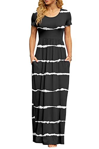 Image of DB MOON Womens 2026 Summer Maxi Dresses Casual Short Sleeve Empire Waist Spring Long Dress with Pockets