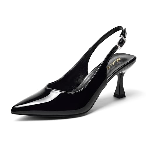Elisabet Tang Women's Kitten Heel Slingback Low Pumps 3 Inches Stiletto Pointed Closed Toe Elegant Dressy Bridal Wedding Party Shoes