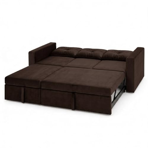 Image of FURNY Tira 4 Seater LHS Lounger Sofa Cum Bed (Dark Brown) with Pull-Out Function | Luxury Velvet Suede Finish | Durable Comfort | Ideal for Living Room