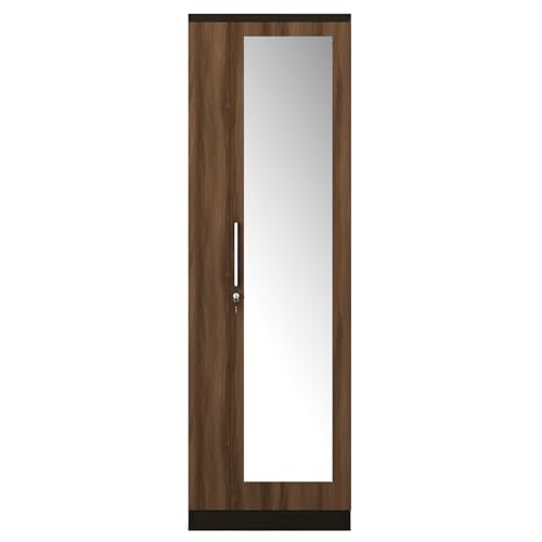 Image of Spacewood Ken Wardrobe | 3 Year Warranty | Almirah, Cupboard, Almari, 1 Door Wardrobe with Mirror, 1 Hanging Space|Engineered Wood| Walnut Bronze